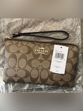 Coach Signature Canvas Large Corner Zip IM/Khaki/Saddle 2
